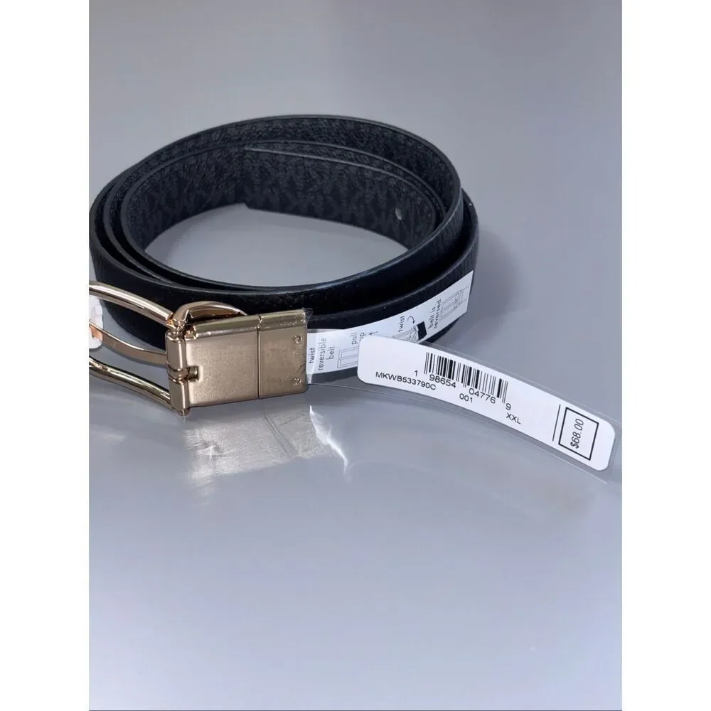 Michael Kors twist Reversible leather Belt black logo XXL new